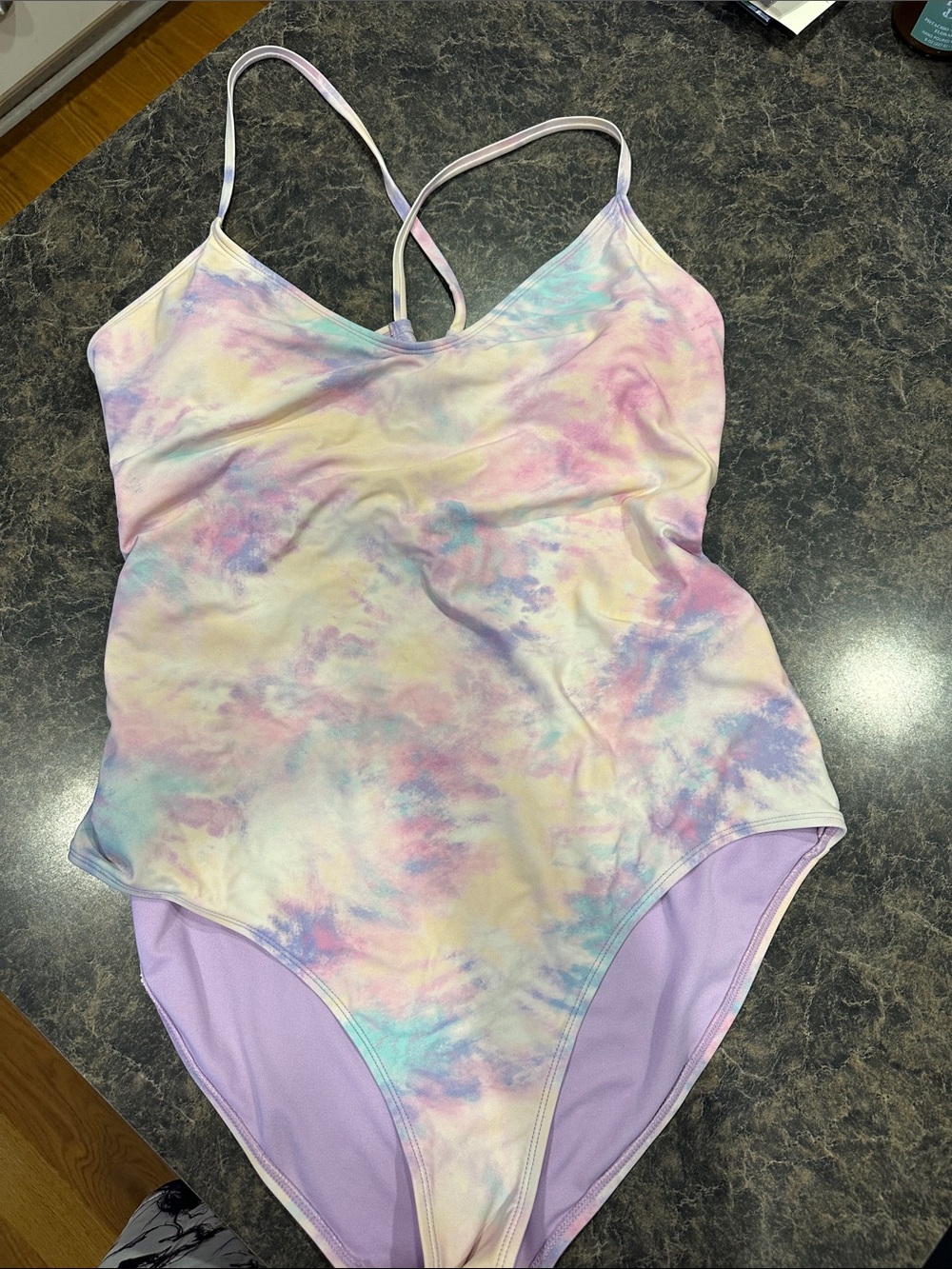 Pastel Tie-Dye One-Piece Swimsuit - Lavender Accents